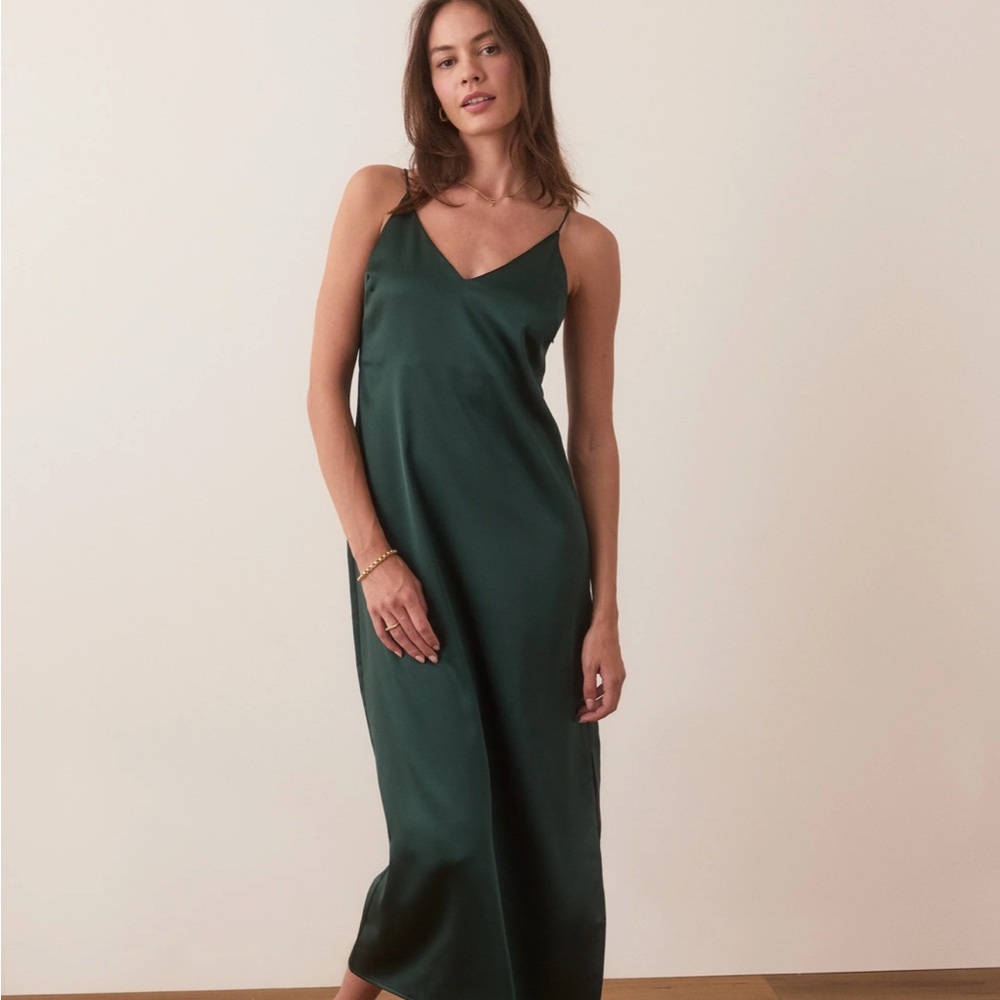 Marine Layer Dark Green Satin Slip Dress